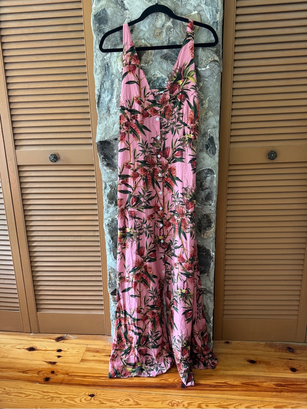 Pink Floral Button-Front Maxi Dress